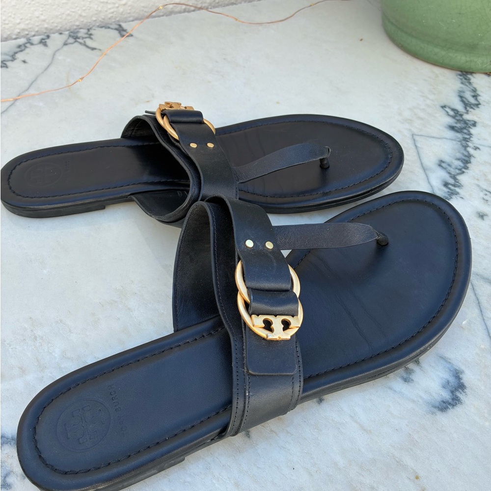 Tory Burch Black Marsden Sandal with gold buckle Worn once - Picture 2 of 9